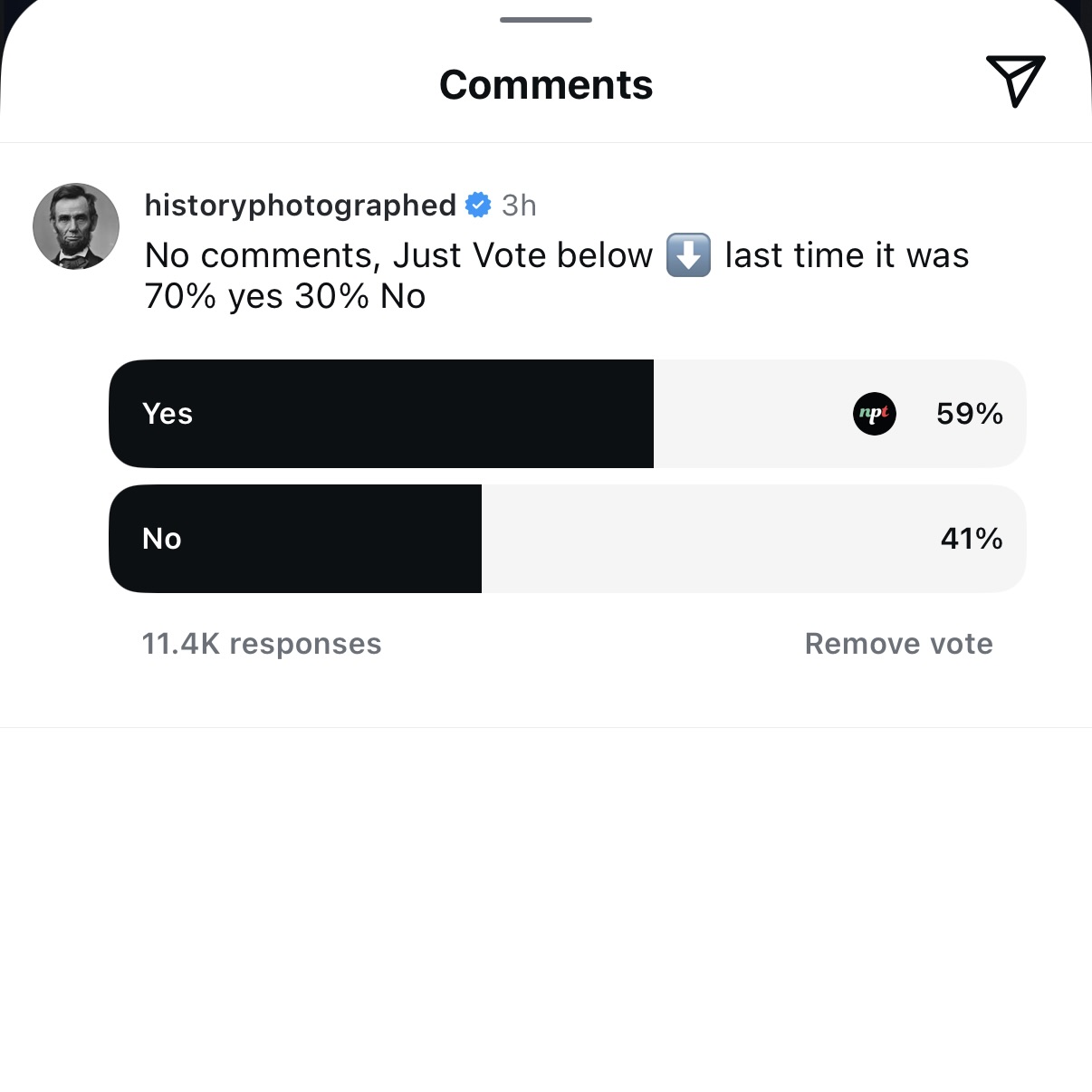 Poll results showing 59% Yes, 41% No